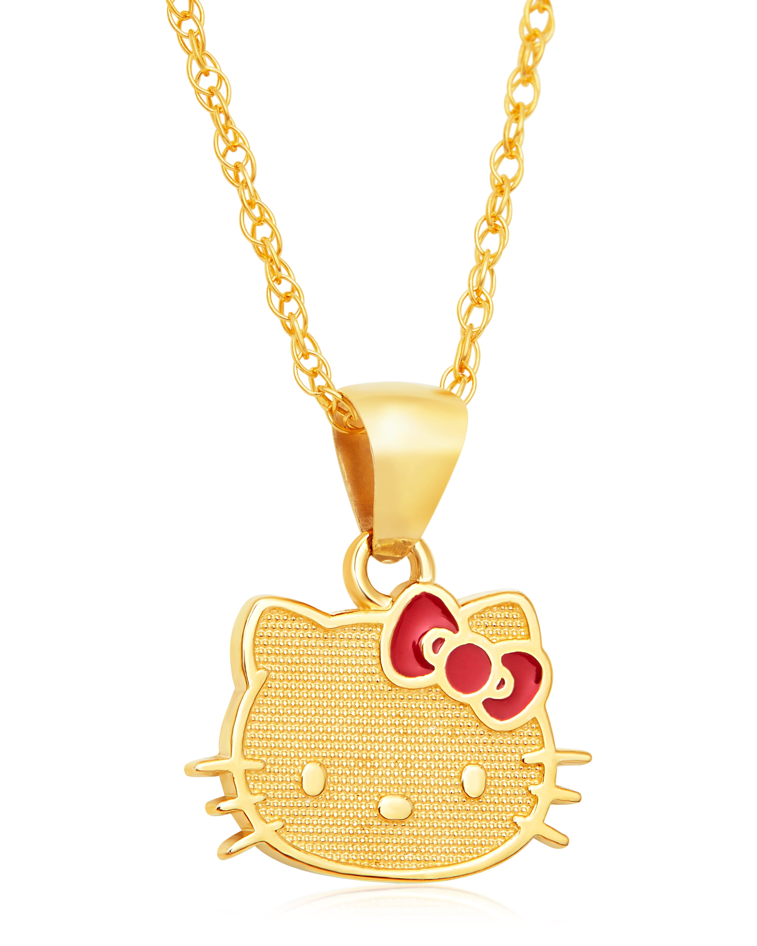 Hello Kitty Female 10KT Yellow Gold with Pink Bow Pendant Necklace