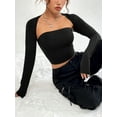 thumbnail image 4 of Arvbitana Women's Slim Crop Tops Solid Color Square Neck Long Sleeve Show Navel T-shirt Casual Basic Shirts for Yoga Streetwear, 4 of 5