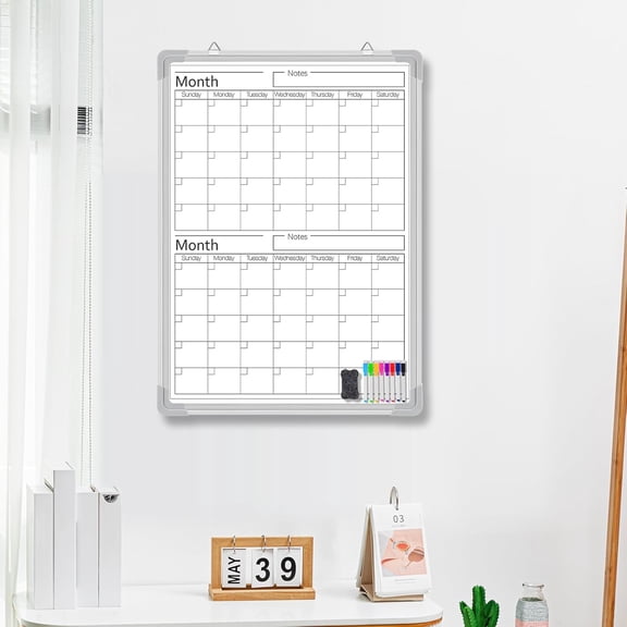 24" x 18" Magnetic Vertical 2 Month Dry Erase Calendar for Wall Undated Horizontal Dry Erase Wall Calendar Planner Aluminum Frame Whiteboard for Home Office Projects Wall Fridge