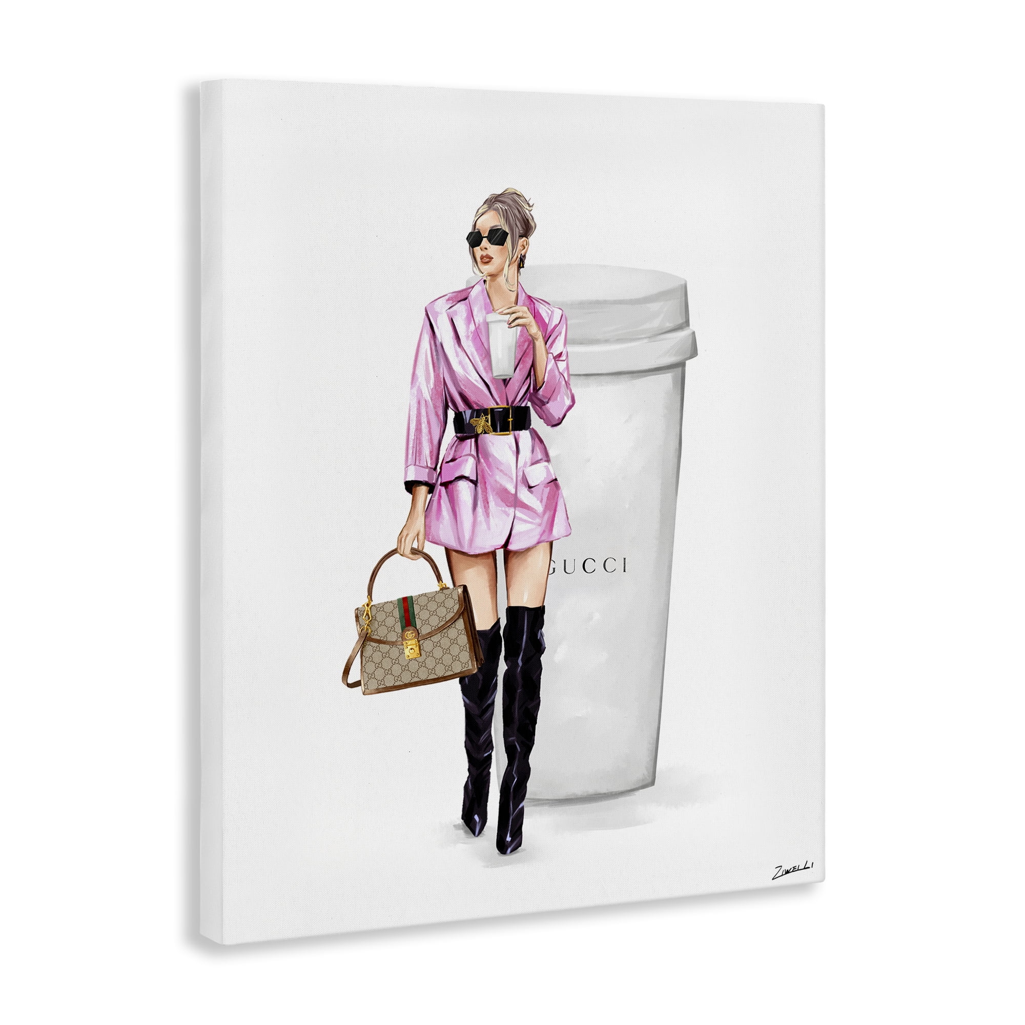 Stupell Industries Glam Woman with Coffee People Painting Wrapped Canvas Art Print Wall Art, 16 x 20
