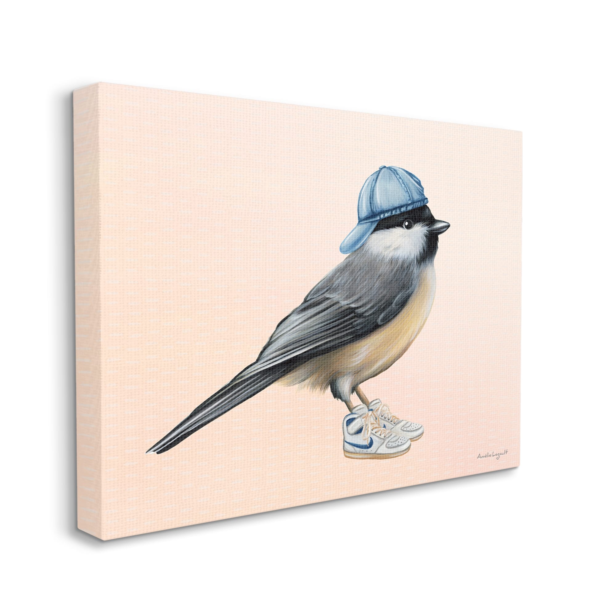 Stupell Industries Hip Chickadee Bird Backwards Hat Trendy Sneakers Graphic Art Gallery Wrapped Canvas Print Wall Art, Design by Amelie Legault