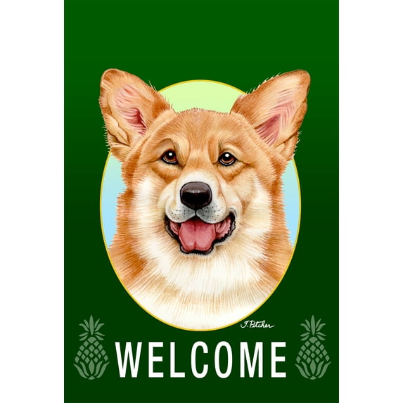 Corgi Pembroke Welsh T/W - Best of Breed Welcome Pineapples Garden Flags. Flag is 12" x 17"