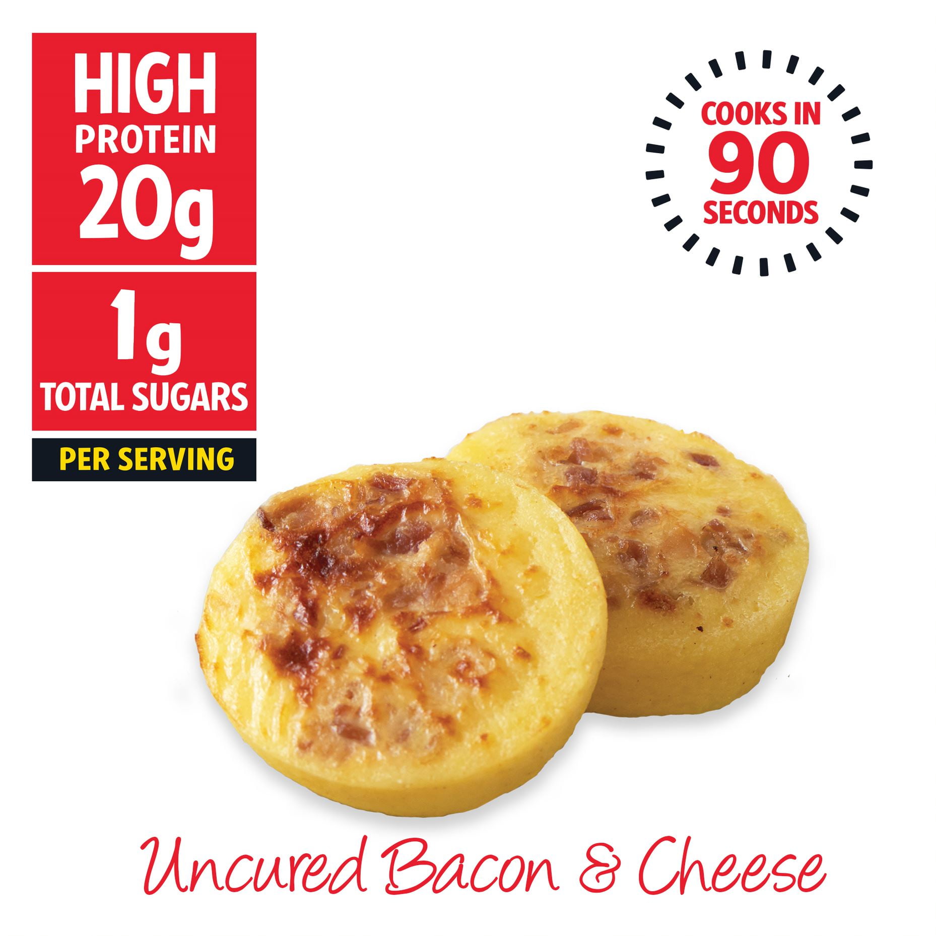 Three Bridges Uncured Bacon & Cheese Egg Bites, Gluten Free, 4.6 oz 2 Count Tray (Refrigerated)