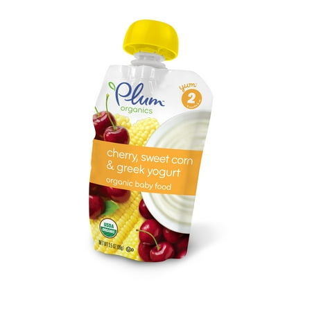 Plum Organics Organic Baby Food, Stage 2, Cherry, Sweet Corn & Greek Yogurt, 3.5 Oz