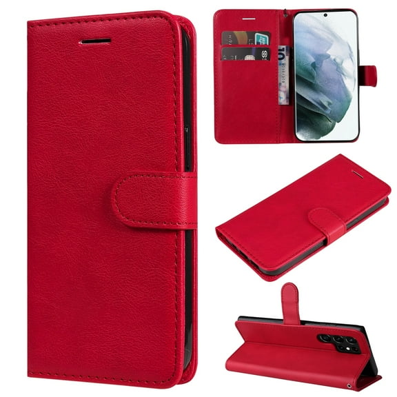 SaniMore for Samsung Galaxy S23 Ultra Case, with RFID Blocking [2 Card Slots] PU Leather Cover with Detachable Hand Strap Flip Kickstand Magnetic Wallet Cover for Samsung S23 Ultra, Red