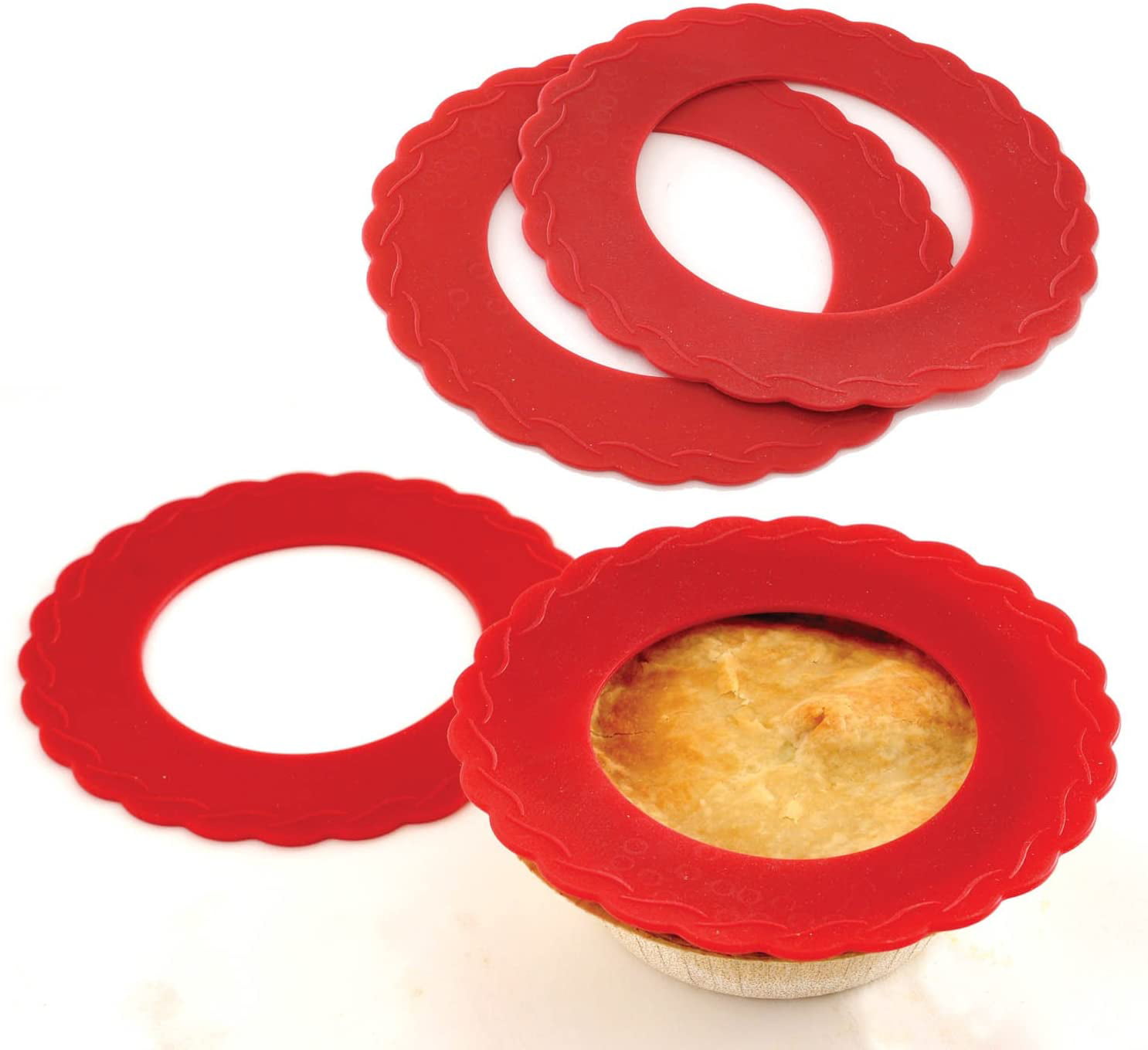 Mini Pie Pan Shields. Set of 4 Mini Silicone Crust Shields Protect Edge of 5 & 6 Pies From Burning 