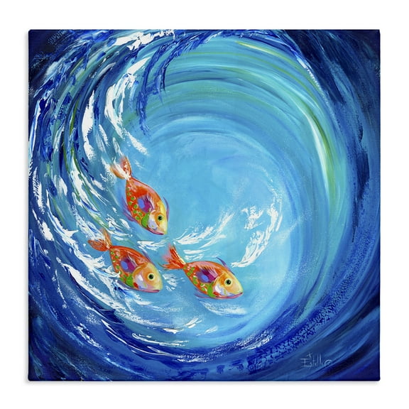 Stupell Industries Into The Blue Fish Landscape Painting Gallery Wrapped Canvas Art Print Wall Art, 17 x 17