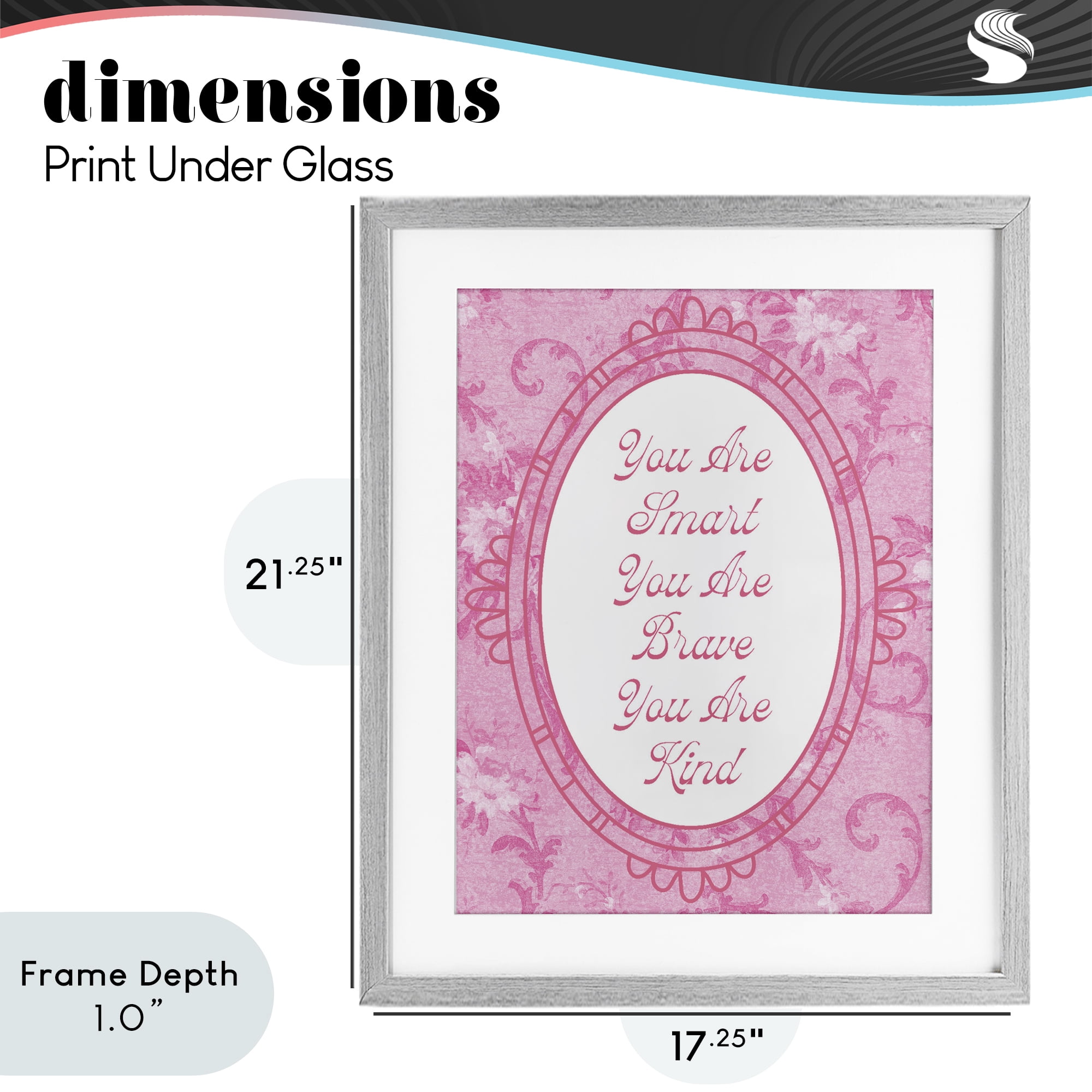 Stupell Industries Smart Brave & Kind Ornate Pink Gray Framed Print Under Glass, design by Lil' Rue