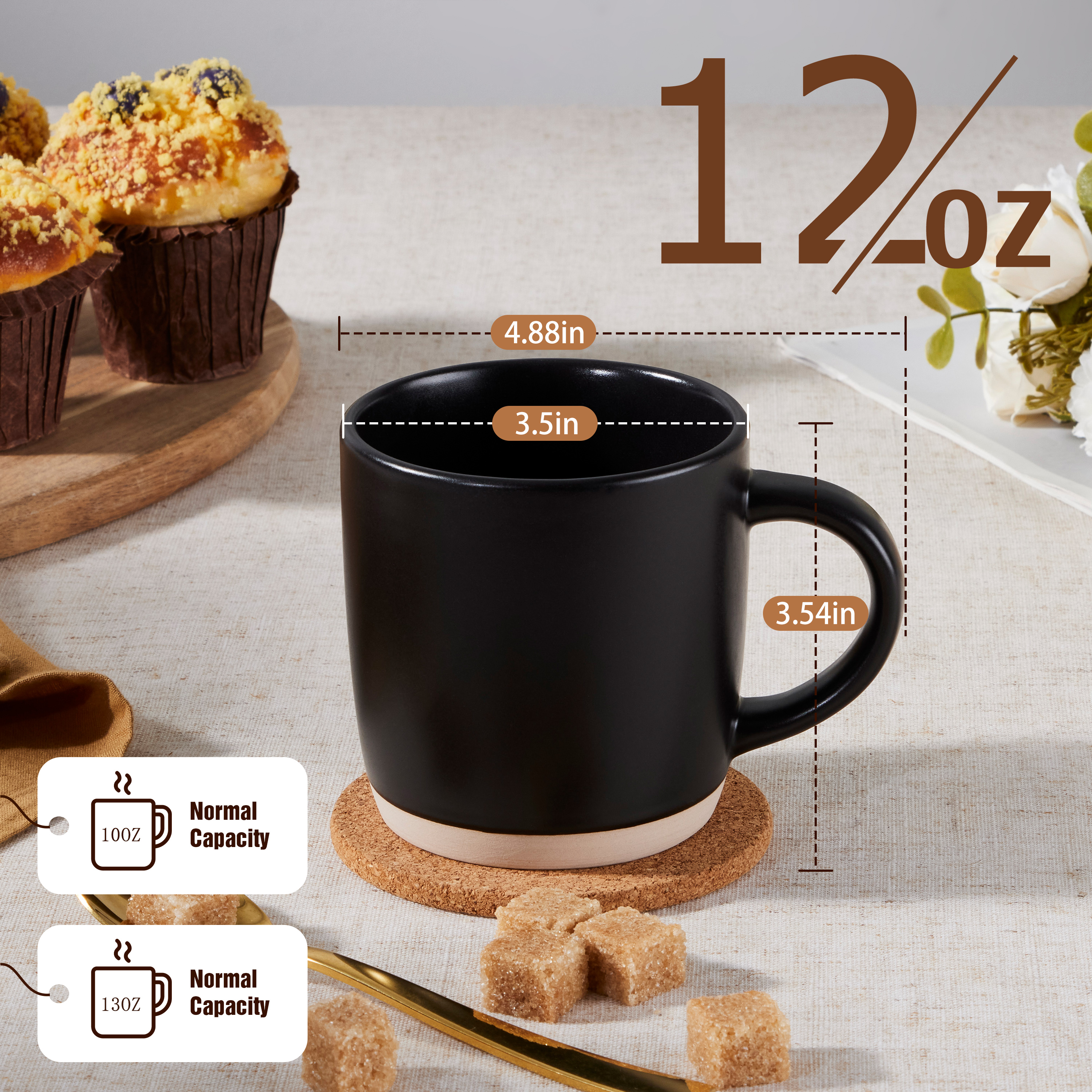 Vesteel 12oz Stoneware Coffee Mugs, Set of 4, Matte Black photo 2