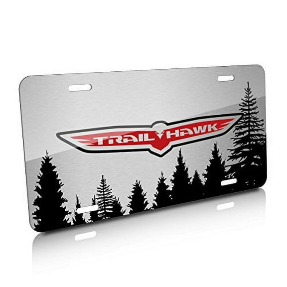 Jeep Trailhawk Forrest Sillhouette Graphic Brush Special Aluminum Metal License Plate
