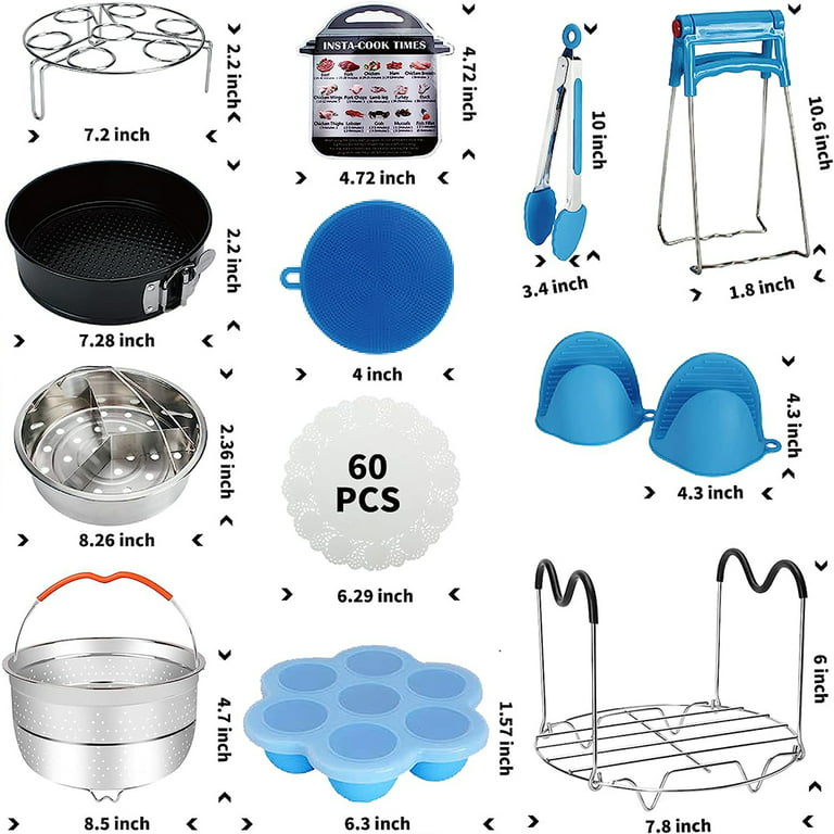 20Pcs Accessories for Instant Pot 6 qt 8qt, Ninja Foodi 8qt - 60 Pcs  Parchment Papers, 2 Steamer Baskets, Springform Pan,Stackable Egg Steamer  Rack