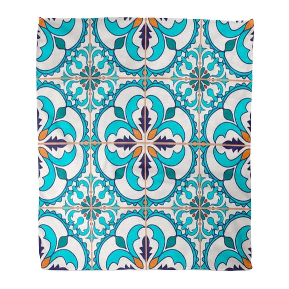 SIDONKU Throw Blanket 50x60 Inches Beautiful Colored and with Portuguese Tiles Azulejo Moroccan Ornaments in Blue Warm Flannel Soft Blanket for Couch Sofa Bed