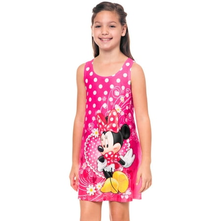 Girls Minnie Mouse Tank Dress Pink Polka-Dot Flowers