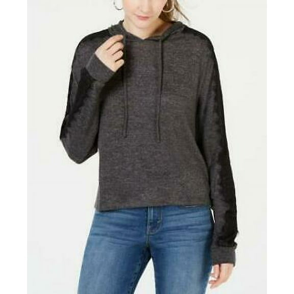 Ultra Flirt Junior / Women Heather Charcoal Lace Pullover Hoodie XS