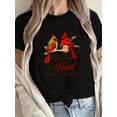 thumbnail image 1 of 100% Cotton T-shirt, Women'S Casual Crew Neck T-shirt, 'Valentine'S Day Couple Red Bird' Print, Fashionable And Casual Spring & Summer Sports Short Sleeve Tops, 1 of 6