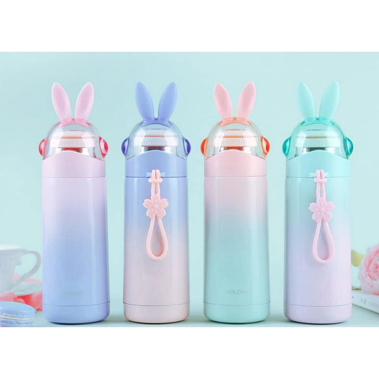 BORKE Girls Travel Mug,Cute Bunny Insulation Bottle,Leak-proof Vacuum Flask  for Baby Hot Water (350ml) 