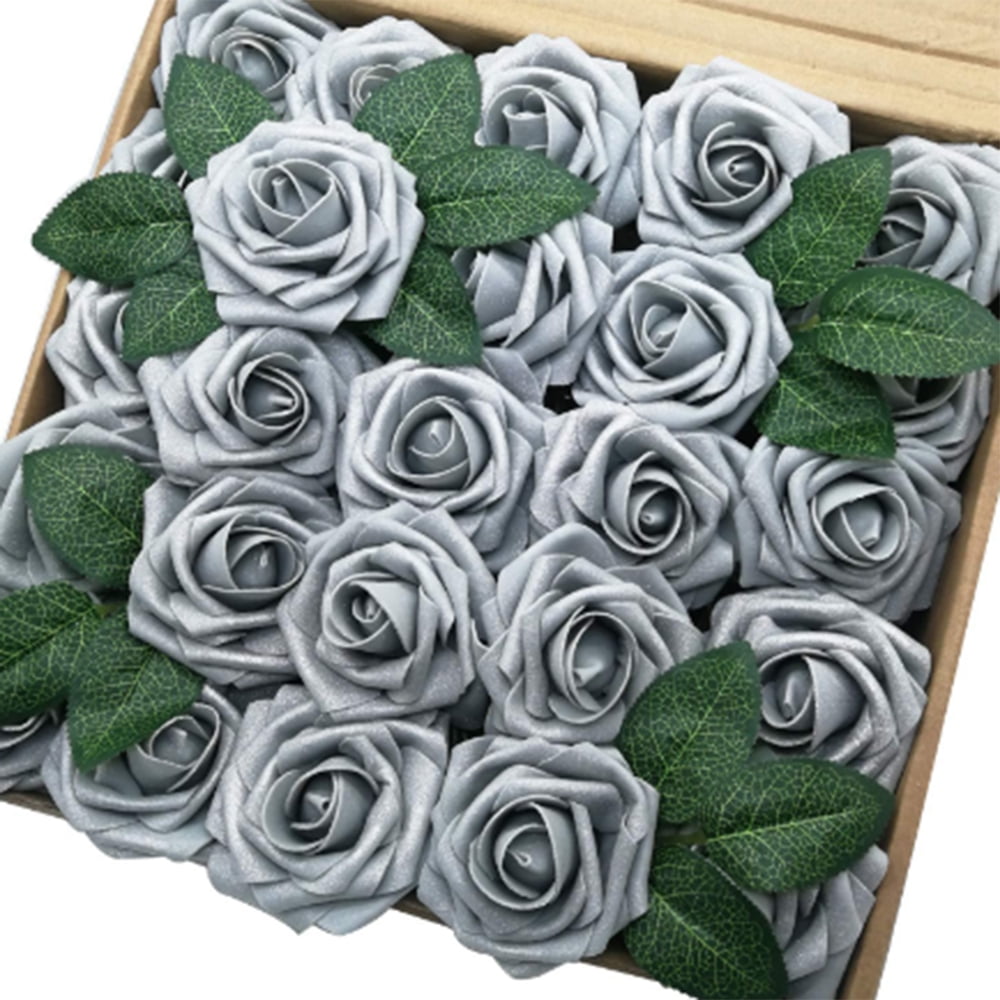 25pcs Artificial Flowers Real Touch Artificial Rose with Stems Foam