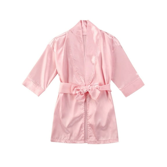 Aunavey Baby Girl Silk Satin Gown Sleepwear Plain Kimono Robe Toddler Kids Nightwear