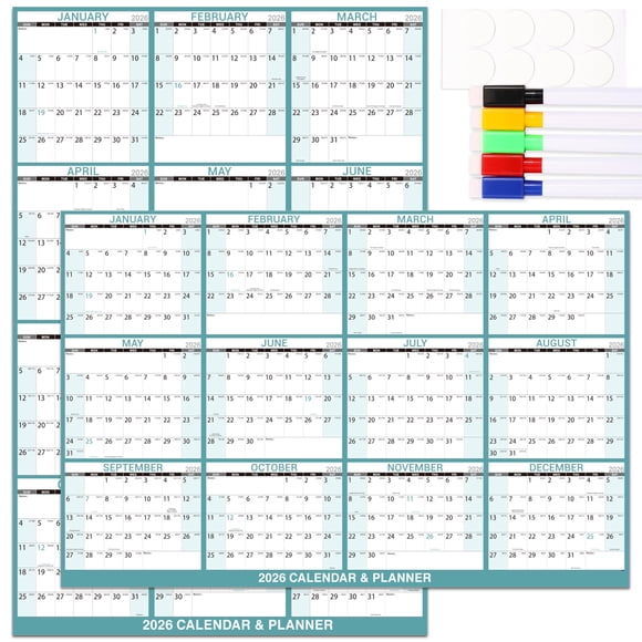 Calendario de Pizarra Borrable Lortarl Anual 2026 Organizador de Pared 32x48 cm