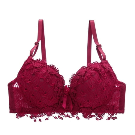 

Dcastle Clearance! Women s Bras Sexy Solid Color Lace Large Size Breathable Adjustable Elasticity Comfortable Bras Wine red 80