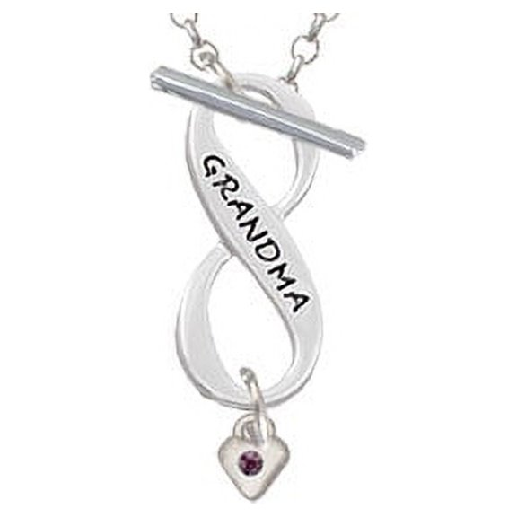 Mini Purple Birthday Crystal Heart Grandma Infinity Toggle Chain Necklace