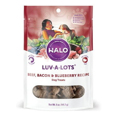 Halo Luv-A-Lots Grain Free Natural Crunchy Dog Treats, Beef, Bacon & Blueberry Recipe, 5-Ounce