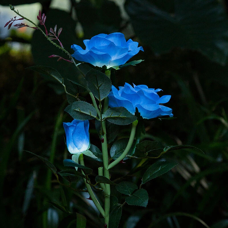 iMeshbean 2 Pack Solar Flowers Lights Outdoor Garden, Waterproof LED Roses Flowers Lights, Blue