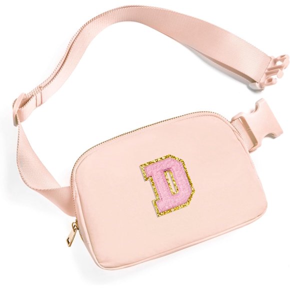 shiyou-Belt Bag Fanny Pack Crossbody Bags with Initial Letter Patch Cute Stuff Birthday Gifts for Teenager Girls Trendy Preppy Stuff for Teen Girls Cool Stuff for Teens, Coral Pink, one size, D