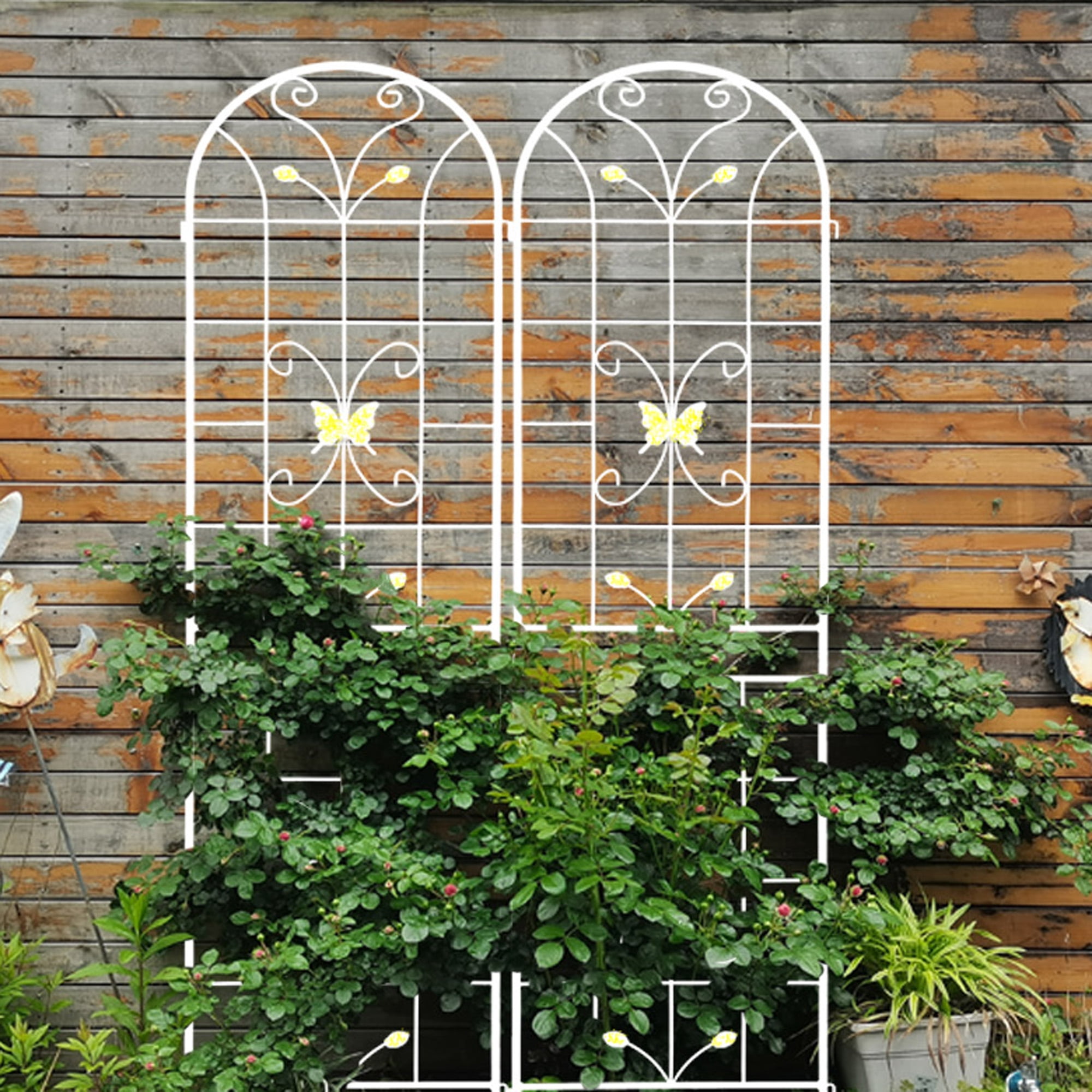 Olurrisa 2 Pack Metal Garden Trellis for Climbing Plants, Rustproof Sturdy Garden Arch Trellis Thickened Metal Trellis for Raised Garden Bed Roses Cherry Tomato Pea Potted Plants Outdoor Climbing