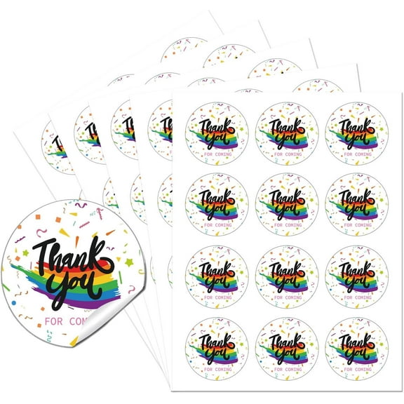 Thank You Sticker Labels Party Circle Stickers 60 Pcs Circle Stickers 2" Rainbow Self-Adhesive Convenient Party Circle Stickers for Party Favors Envelope Seals Goodie Bags Colorful