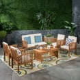 thumbnail image 2 of GDF Studio Navan Outdoor Acacia Wood 6 Seater Chat Set with Cushions, Brown and Cream, 2 of 13