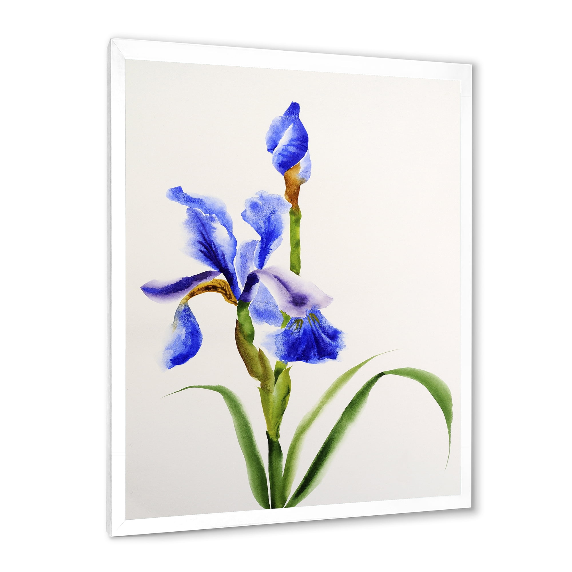 Designart 'Blue Iris Flower Retro Style' Traditional Framed Art Print