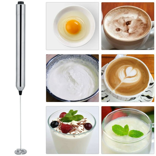TOPINCN Kitchen Stainless Steel Handheld Battery Operated Electric Coffee Milk Frother with Spoon, Handheld Milk Frother, Milk Frother