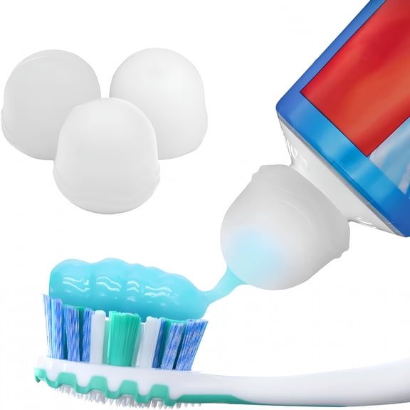 RAGUPEL Self-Closing Toothpaste Caps, Silicone Lid for Kids & Adults, No Mess Toothpaste Dispenser, Self-Standing Easy Squeezer Cap, Bathroom Accessory, Clear, Pack of 3
