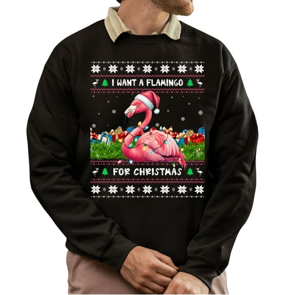 Christmas Sweatshirt, I Want a Flamingo for Christmas Funny Holiday Sweatshirt, Flamingo Lover Sweatshirt, Cute Bird & Gift Design, Best Friend Gift for Her