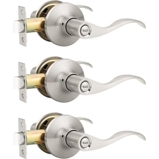 Levier de Porte en Nickel Satiné pour l'Intimité, Boutons de Porte Modernes pour Intérieur, pour Chambre et Salle de Bain, Poignée de Porte Robuste, Levier Ondulé Réversible