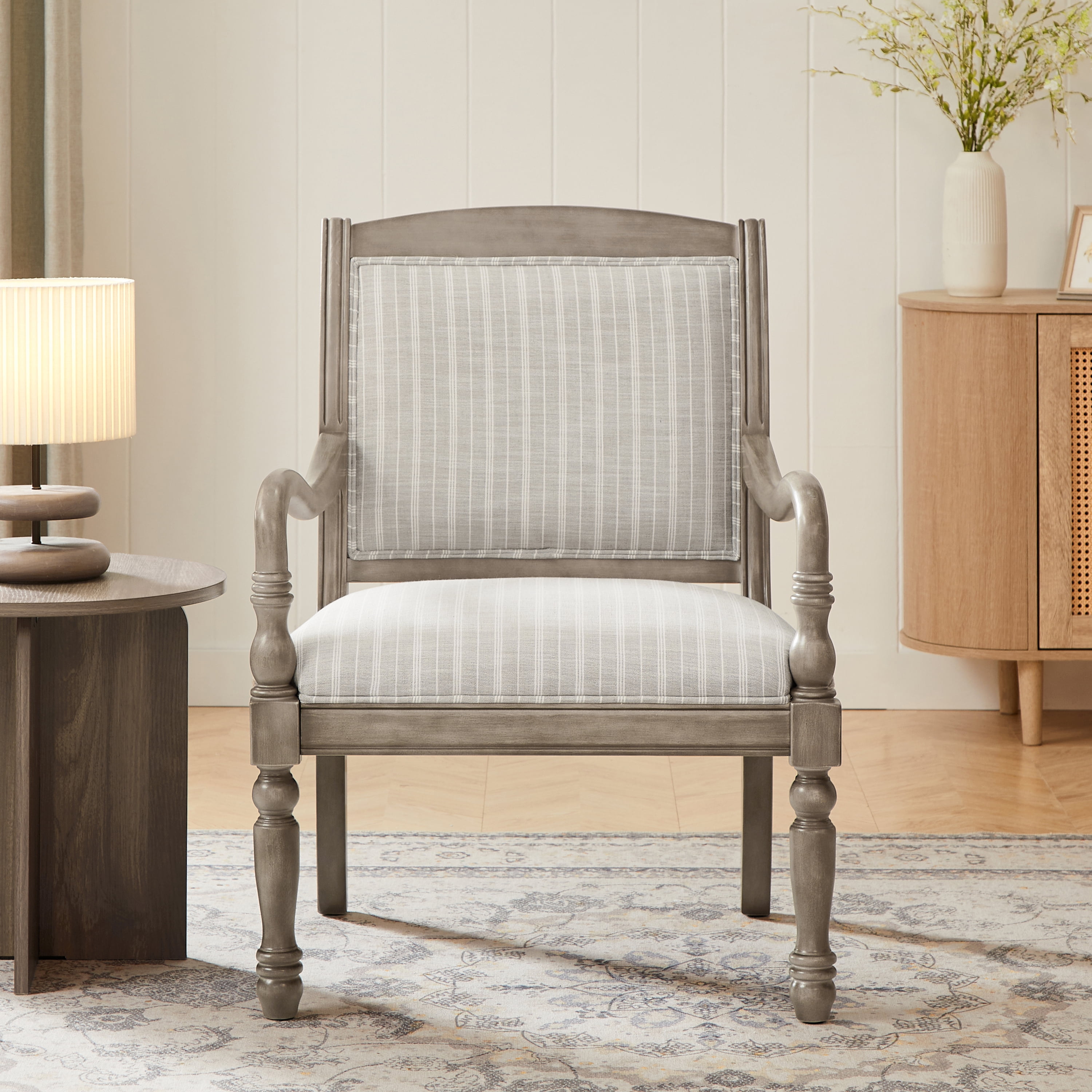 GARITIN Vintage Accent Chair 28.5 Inch, Upholstered Armchair with Solid Wood Frame and Spindle Legs for Living Room, Gray