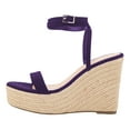 thumbnail image 3 of FSJ Women Classic Round Open Toe Wedge High Heel Sandals Espadrille Platform Lace-up Adjustable Buckle Ankle Strap Cute Summer Dress Shoes Size 8.5 Purple, 3 of 5
