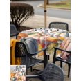 thumbnail image 4 of Outdoor Tablecloth with Umbrella Hole and Zipper, Fall Square Table Cloth 60x60 Inch Waterproof Tablecloth, Thanksgiving Pink Orange Blue Pumpkin Grey Wooden Picnic Table Cover for Patio Camping, 4 of 7