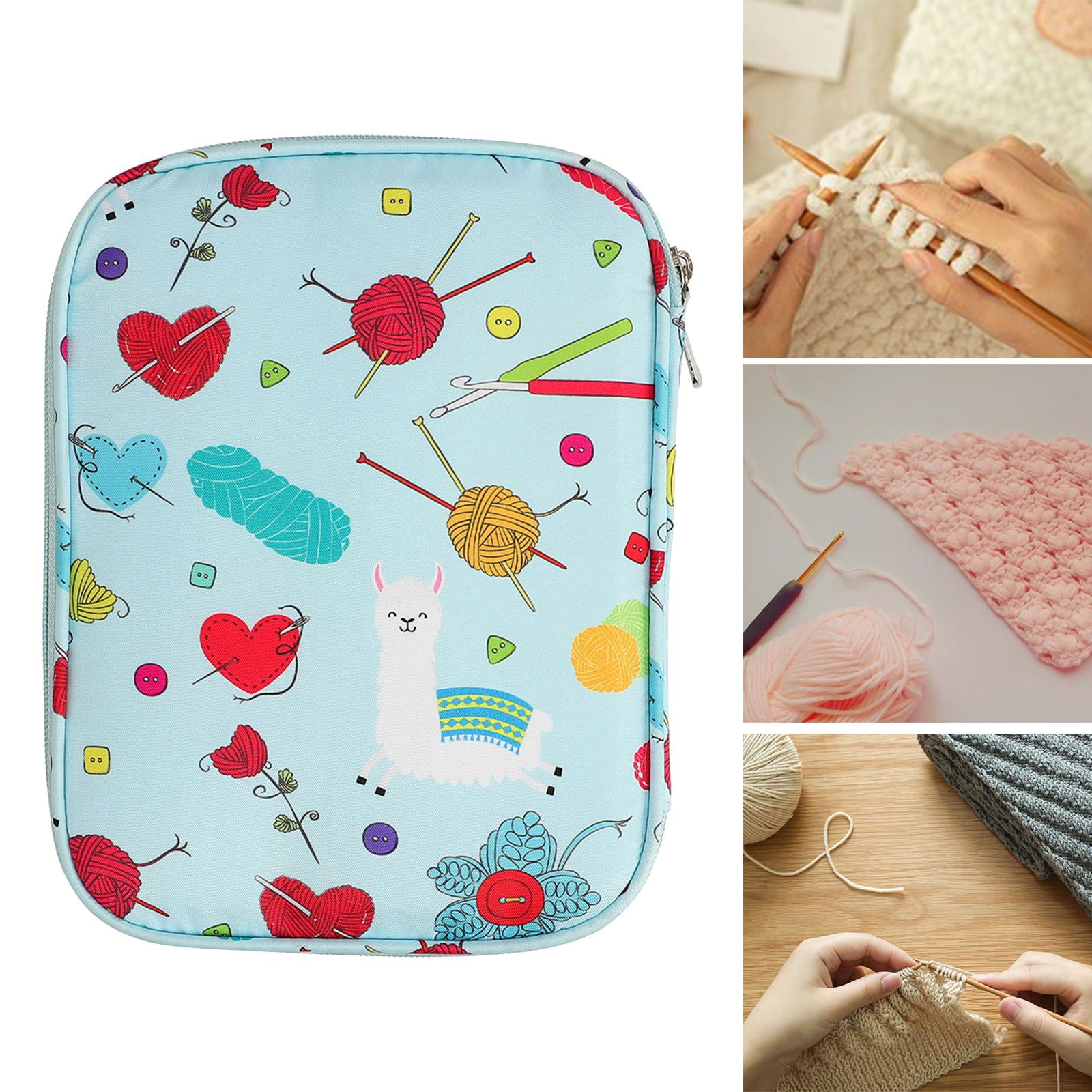 HILABEE Portable Crochet Hook Case Storage Bag Empty Zippered Bag Compact Versatile Double Layer Sturdy 22x14x4cm with Holder Slots for Knitting Tools