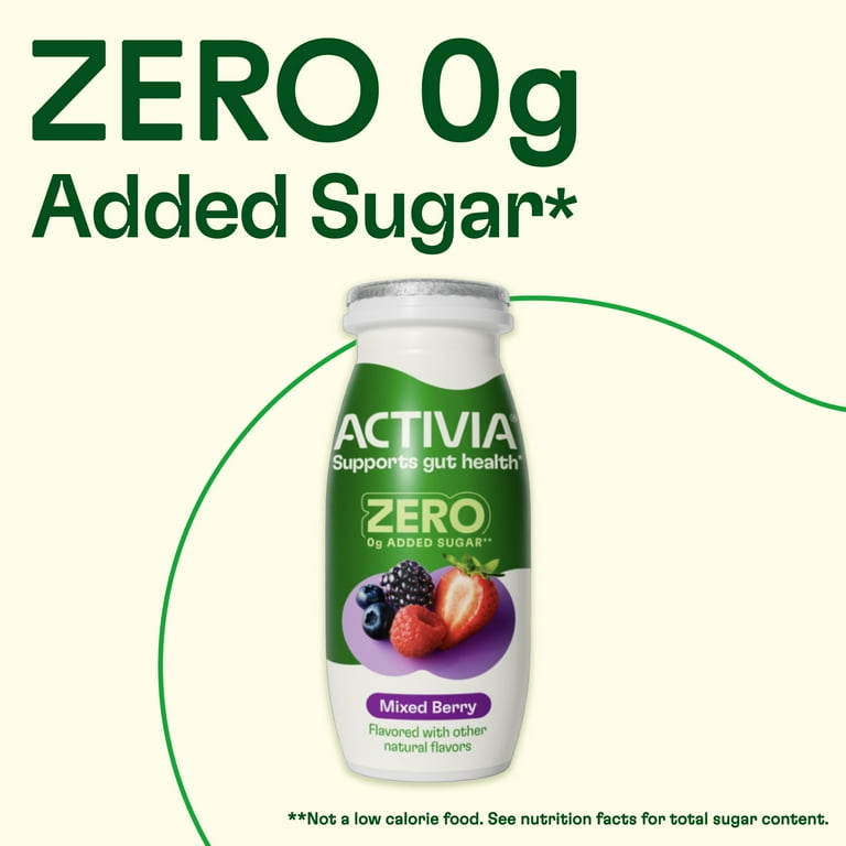 Activia Zero 0g Added Sugar* Strawberry Banana and Mixed Berry Probiotic Dailies, Lowfat Probiotic Yogurt Drinks, Zero 0g Added Sugar, 3.1 fl oz, 8 Count