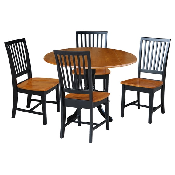 42 in. Dual Drop Leaf Dining Table with 4 Slat Back Chairs, 5 Pieces Dining Set