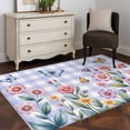 thumbnail image 3 of Area Rugs for Living Room Bedroom, Pink Flowers 4'x6' Rug Washable Carpet Runner Indoor Outdoor, Spring Floral Butterfly Leaves Plants Blue Plaid Non Slip Accent Floor Mats Rug for Kitchen, Office, 3 of 8