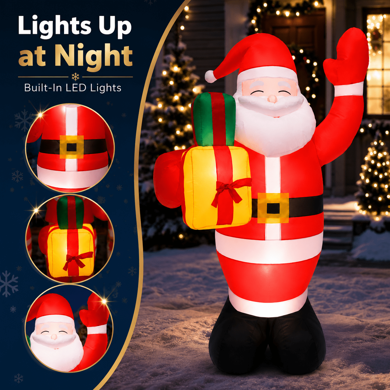 5FT Christmas Inflatable Santa Claus, Outdoor Yard Decoration with Rotating  LED Lights
