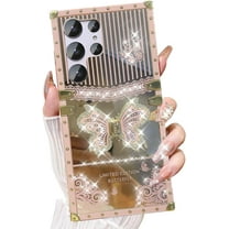 for Samsung Galaxy S25 Ultra Case with Kickstand, Foldable Butterfly Woman Girls Bling Diamond Mirror Back Golden Plated Shockproof Protection Soft Elegant Cute Cover for S25 Ultra 6.9", Pink