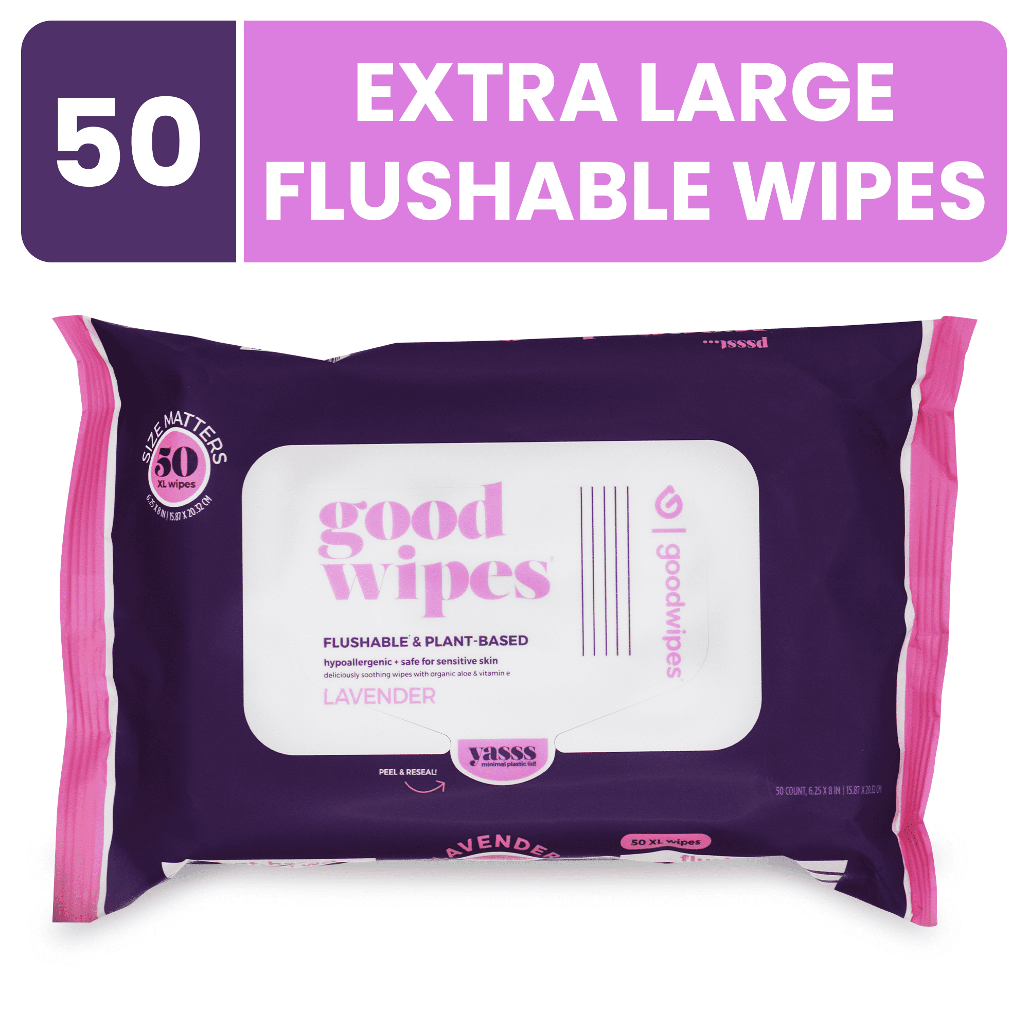 Goodwipes Flushable & Biodegradable Wipes with Botanicals, Lavender, 1 Pack (50 Total Wipes)