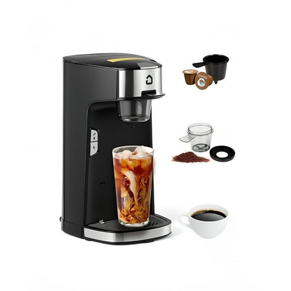 Single Serve Coffee Maker, Small Kcup & Ground Coffee Machine with Tea Option, Fast 90-Second Brew, Adjustable Tray, 18.6 oz Water Tank