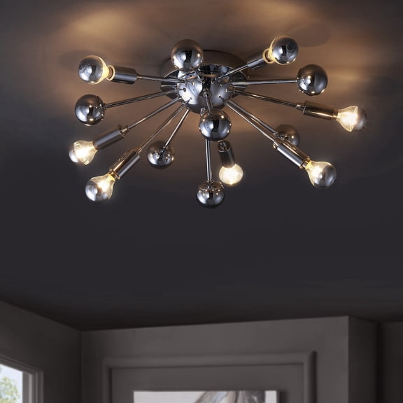 JONATHAN Y Copernicus 20" 7-Light Metal LED Flush Mount, Chrome, JYL9048A