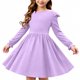 thumbnail image 2 of Vestidos de Manga Larga de las Niñas Tamaño 7-8 Elástico Twirly Patinador Vestido para el Recital Escolar, Manga Larga Vestido de Línea para las Mujeres, 2 of 8