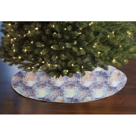 Cotton Print Holiday Tree Skirt 42" Round Artic Frost